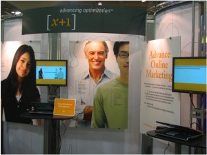 People images making eye contact draw visitors into your booth.