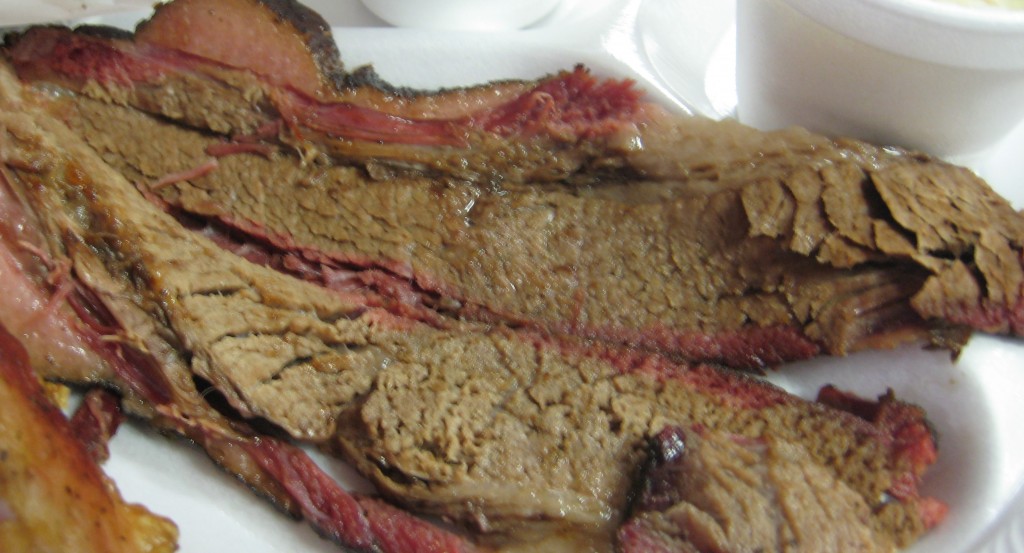 Brisket with perfect smoke ring from Snow's BBQ, Lexington, Texas.