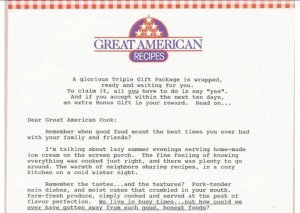Johnson box and intro of sub letter for Great American Recipes