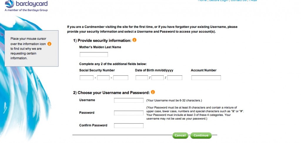 Barclaycard forgot password page